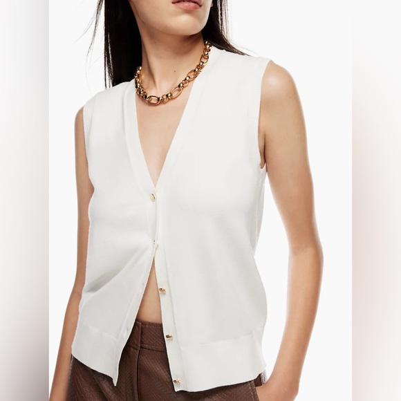 Babaton white cream neutral sweater vest with gold buttons - Picture 1 of 8